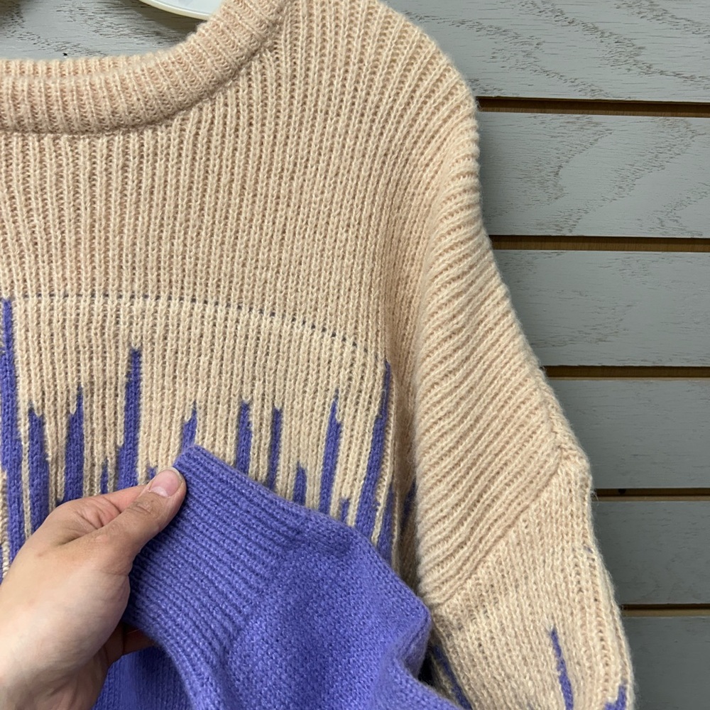 Vine & Love Beige to Lavender Ombre Drip Crewneck Sweater - Picture 8 of 9